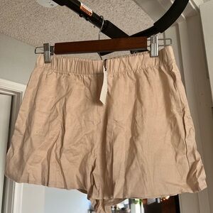 High Waist Tan Shorts with Elastic Waistband